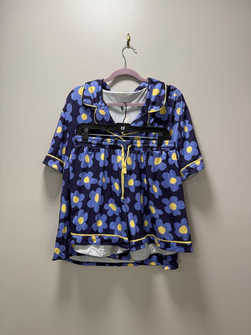 Floral Pajamas - Top & Shorts Set - Yellow and Purple